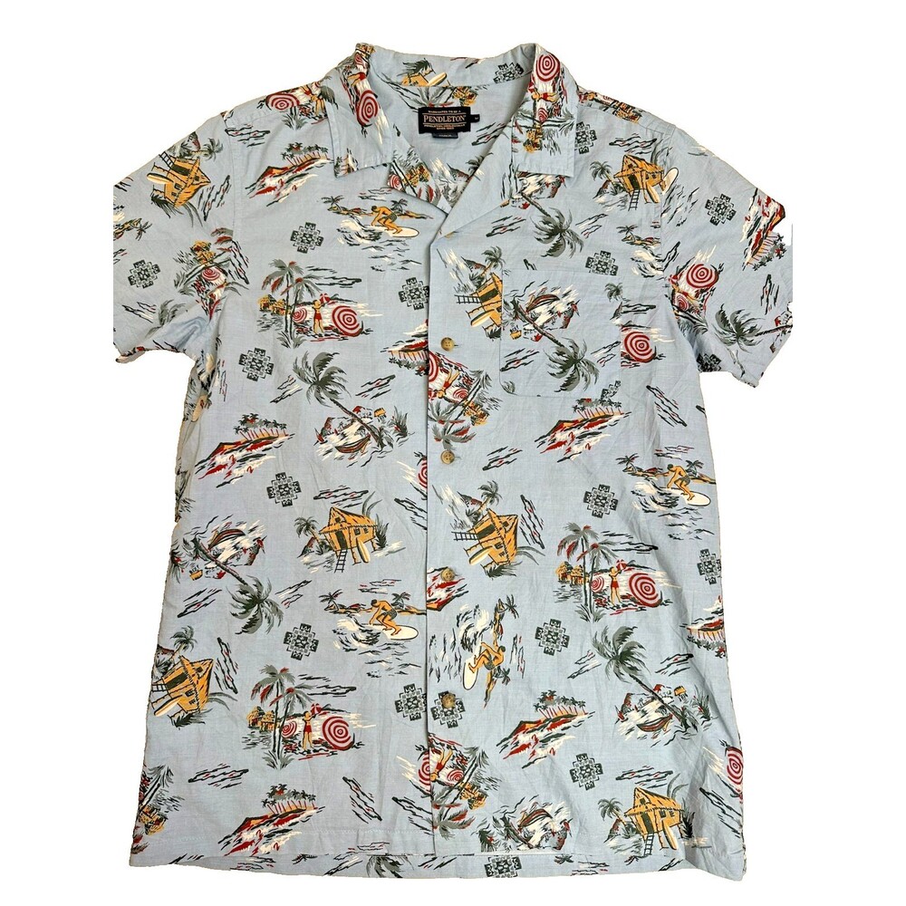 Pendleton Hawaiian Shirt Camp Collar Aloha Surfer Printed Cotton Button Down M